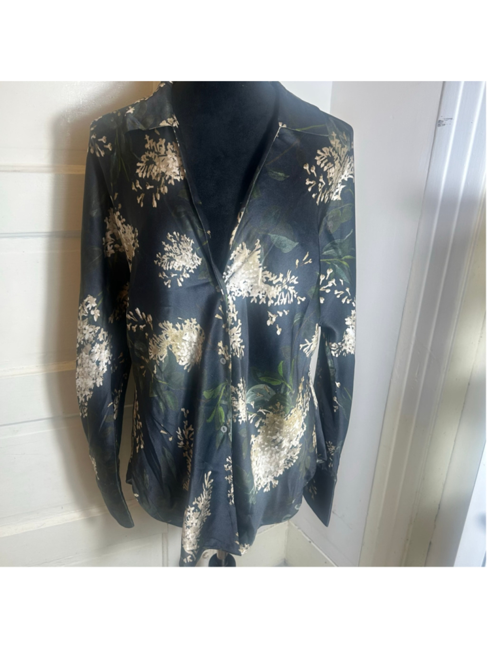 VINCE Silk Floral Moody Blouse Tunic Fall Goth Romantic XL *READ*